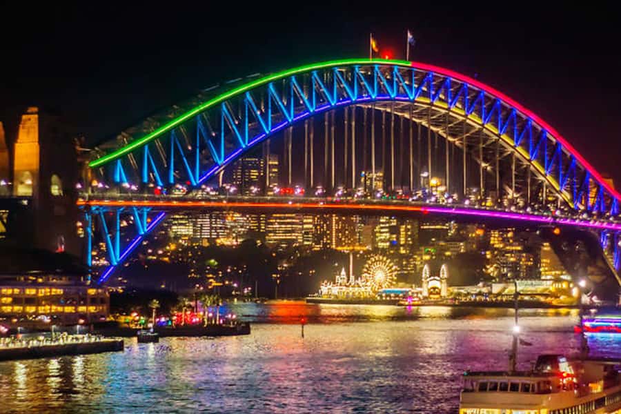 Sydney: Vivid Harbour Cruise with Canapes - Getting Set Up on the Catamaran (Indoor and Outdoor Viewing)
